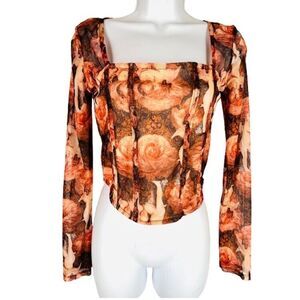 Jolie & Joy Corset Top Junior M Beige Brown Black Angels Sheer Mesh Sexy